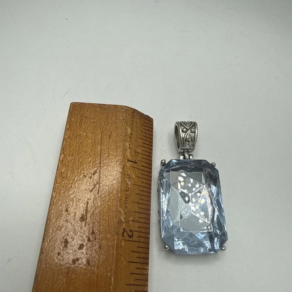 Vintage Brighton Silver Plated Large Rectangular Foiled Glass Statement Pendant